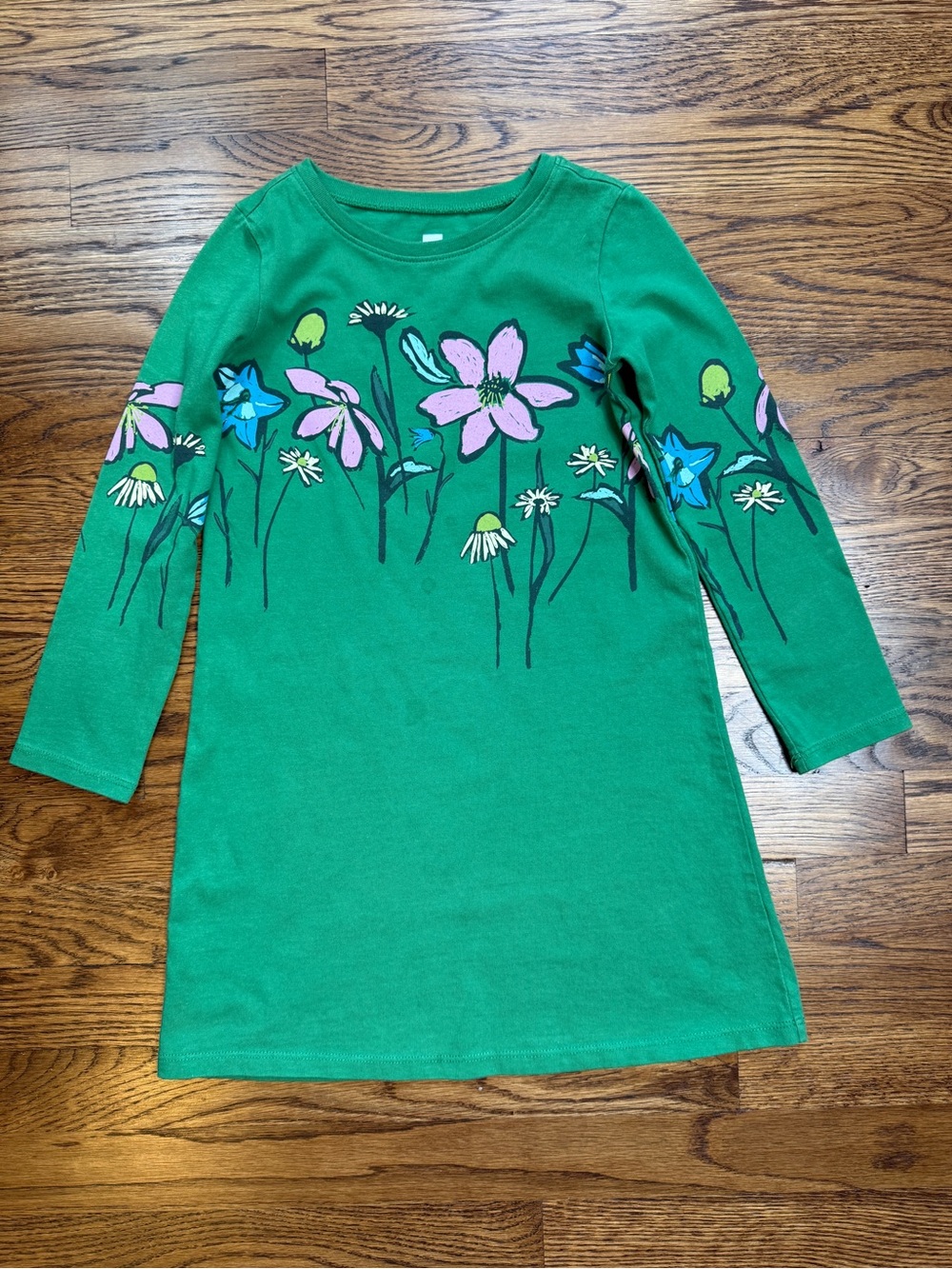 Tea Collection Girls Green Floral  Graphic Long Sleeve A-Line Tunic Dress Size 6